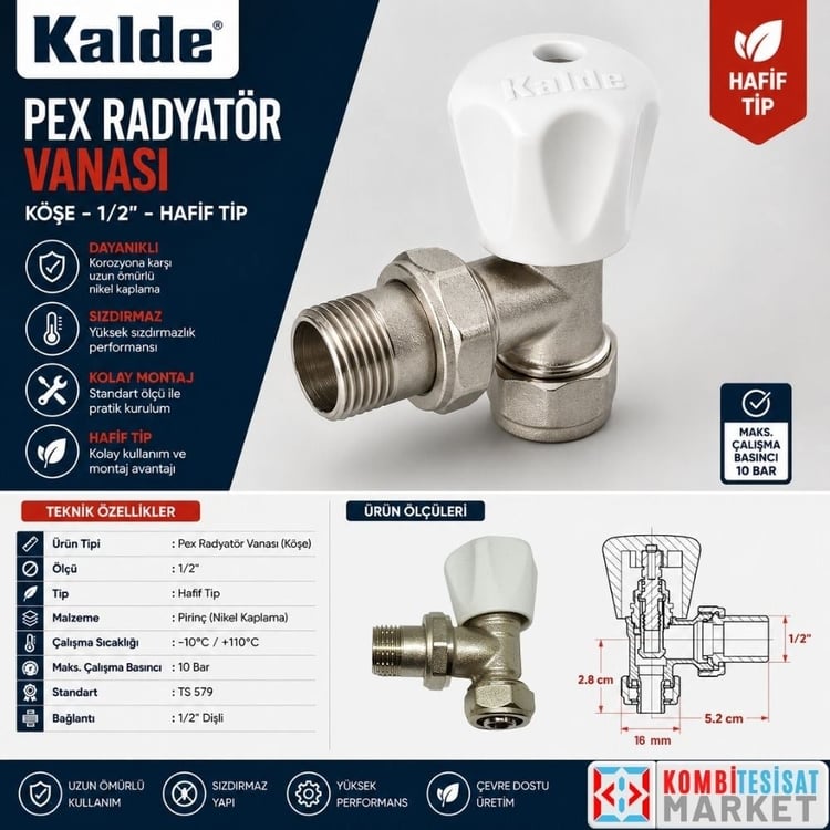 Kalderv06-Kalde Pex Radyatör Vanası - Köşe - 1/2'' - Hafif Tip - Eco
