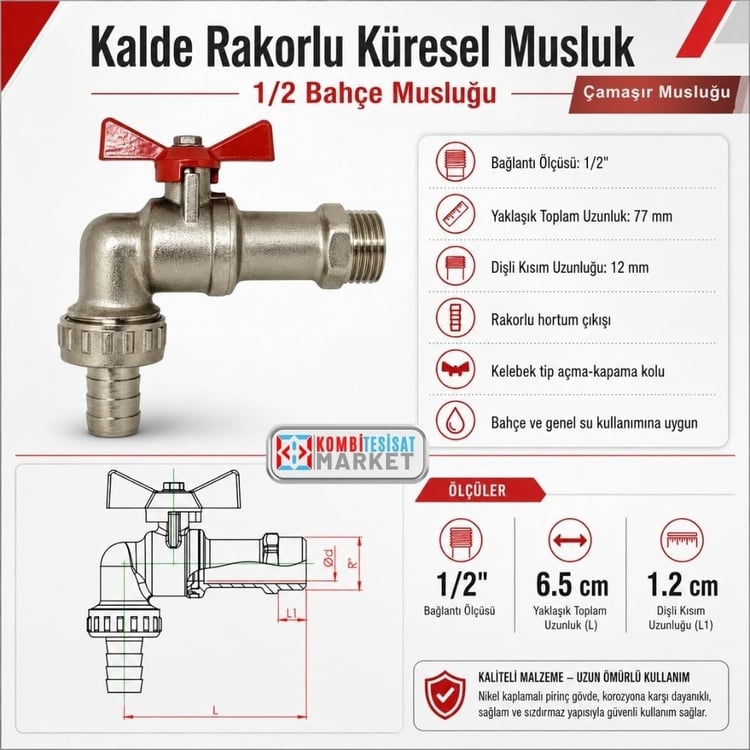 kalde-bahce-m01-Kalde Rakorlu Küresel Musluk 1/2 Bahçe Musluğu
