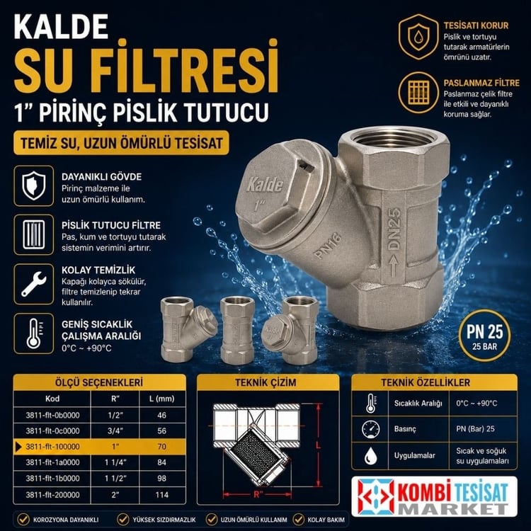 kflt25-Kalde Su Filtresi 1” Pirinç Pislik Tutucu