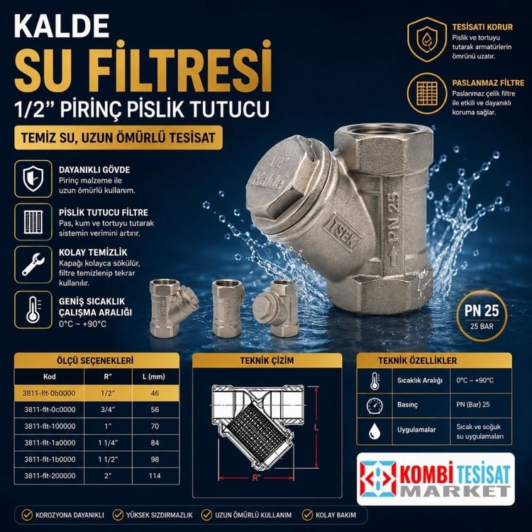 kflt15-Kalde Su Filtresi 1/2” Pirinç Pislik Tutucu