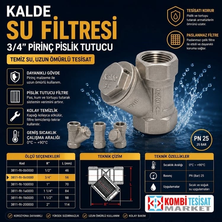 kflt20-Kalde Su Filtresi 3/4” Pirinç Pislik Tutucu
