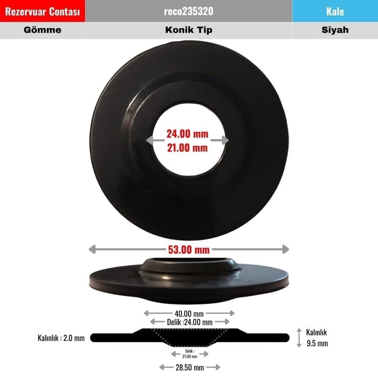 CONTALAR-Diğer-Kale Gömme Rezervuar Tahliye Contası 23x53 mm Konik Siyah-reco235320