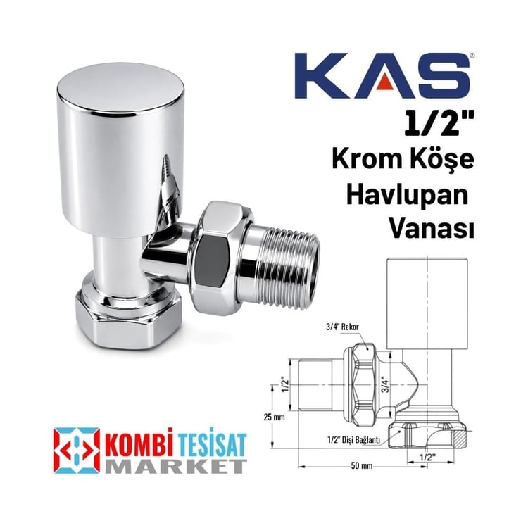 kasrv-0411307-Kas 1/2 Krom Köşe Radyatör Vanası - Krom Havlupan Vanası