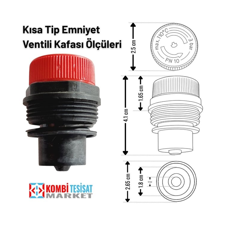 k-emniyet021-Kombi Emniyet Ventili Kafası Kısa Tip 3 Bar