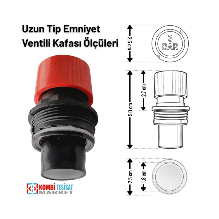 k-emniyet022-Kombi Emniyet Ventili Kafası Uzun Tip 3 Bar