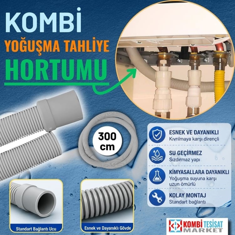 HORTUM0103-Kombi Yoğuşma Tahliye Hortumu 300 cm Yoğuşma Atık Su Gideri