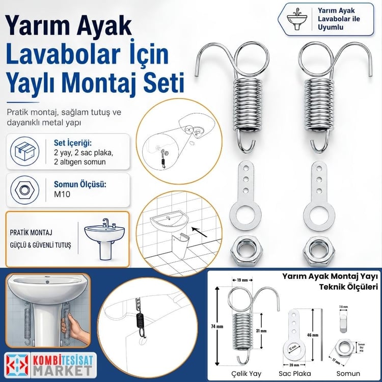 lyay4010-Lavabo Yarım Ayak Montaj Yay Seti