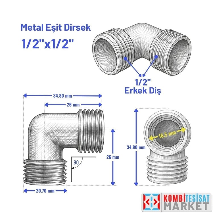 met-edr1515-Metal Eşit Erkek Dirsek 1/2x1/2