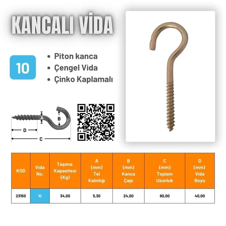 Vida ve Dübeller-Diğer-Piton Çengel Kancalı Vida-k02-1640