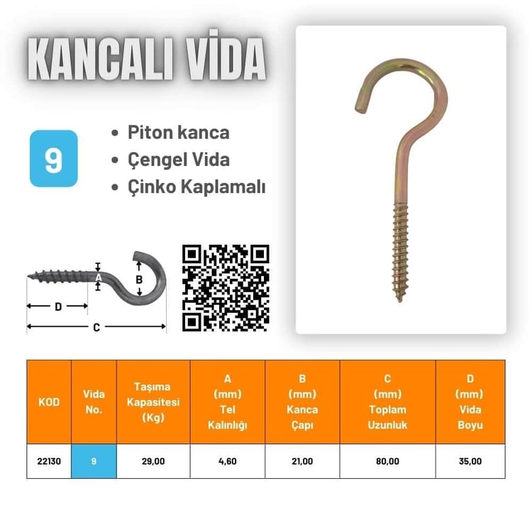 Vida ve Dübeller-Diğer-Piton Çengel Kancalı Vida-k02-1640