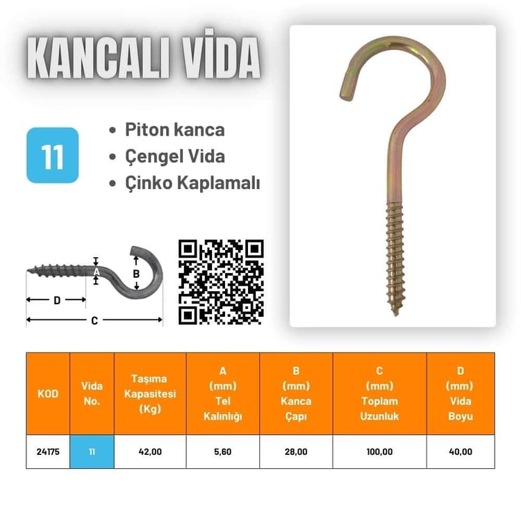 Vida ve Dübeller-Diğer-Piton Çengel Kancalı Vida-k02-1640