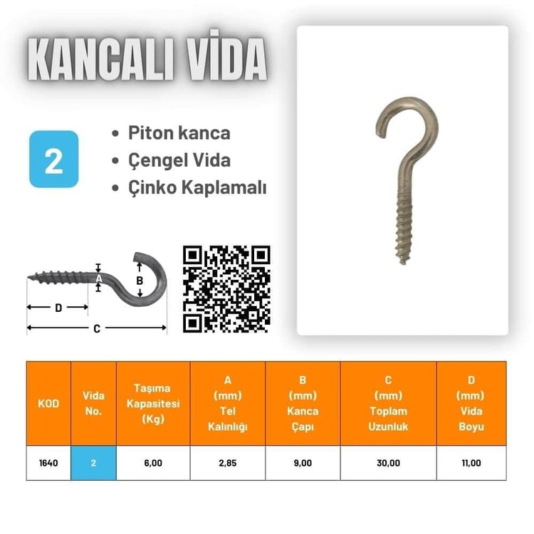 Vida ve Dübeller-Diğer-Piton Çengel Kancalı Vida-k02-1640