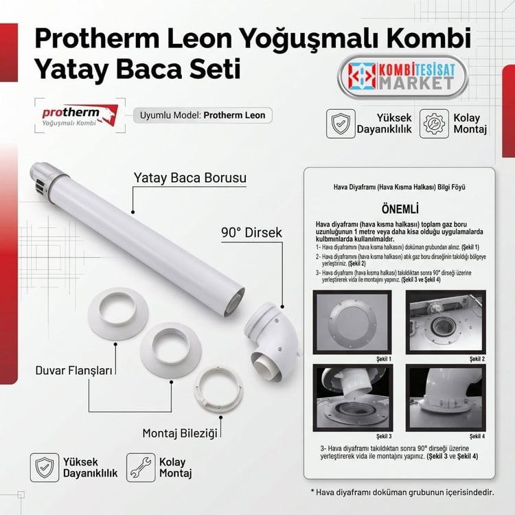 3003200386-Protherm Leon Yoğuşmalı Kombi Yatay Baca Seti