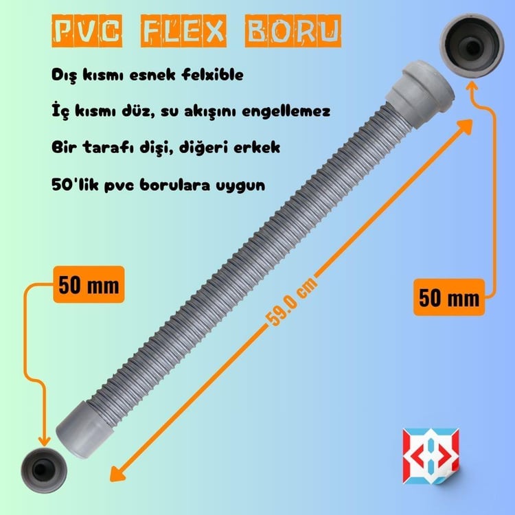 PVC ATIKSU MALZEMELERİ-Diğer-Pvc Flex Boru 50mm Esnek Kada 59 cm-pvcflx5060