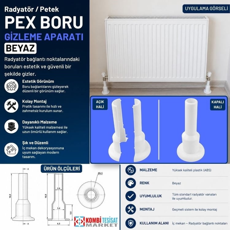 bgiz-beyaz-01-Radyatör / Petek Pex Boru Gizleme Aparatı - Beyaz