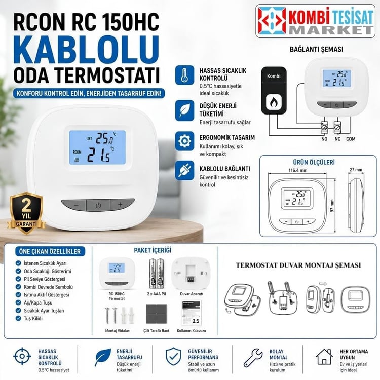 rc150-Rcon RC 150HC Kablolu Dijital Oda Termostatı