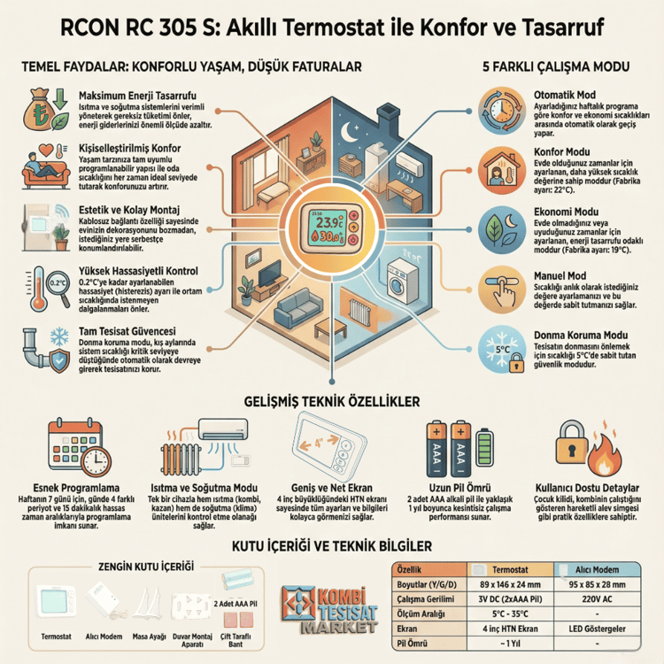 rc305s-Rcon RC 305 S Kablosuz Dijital Programlı Oda Termostatı