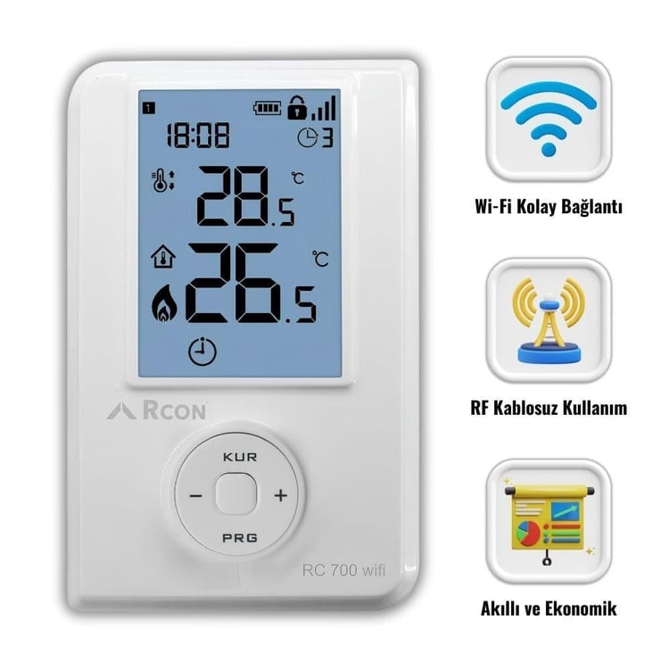 Akıllı Oda Termostatları-Rcon-Rcon Rc 700 Wifi Programlanabi̇li̇r Kablosuz Akıllı Oda Termostatı-rc700w