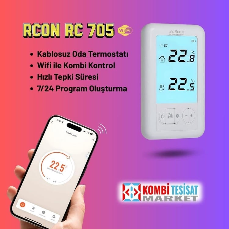 rc705-Rcon Rc 705 Wifi Akıllı Programlı Kablosuz Oda Termostatı