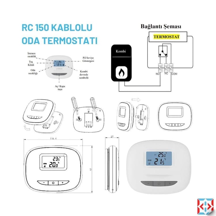 KABLOLU ODA TERMOSTATLARI-Rcon-Rcon RC150 Kablolu Oda Termostatı-rc150