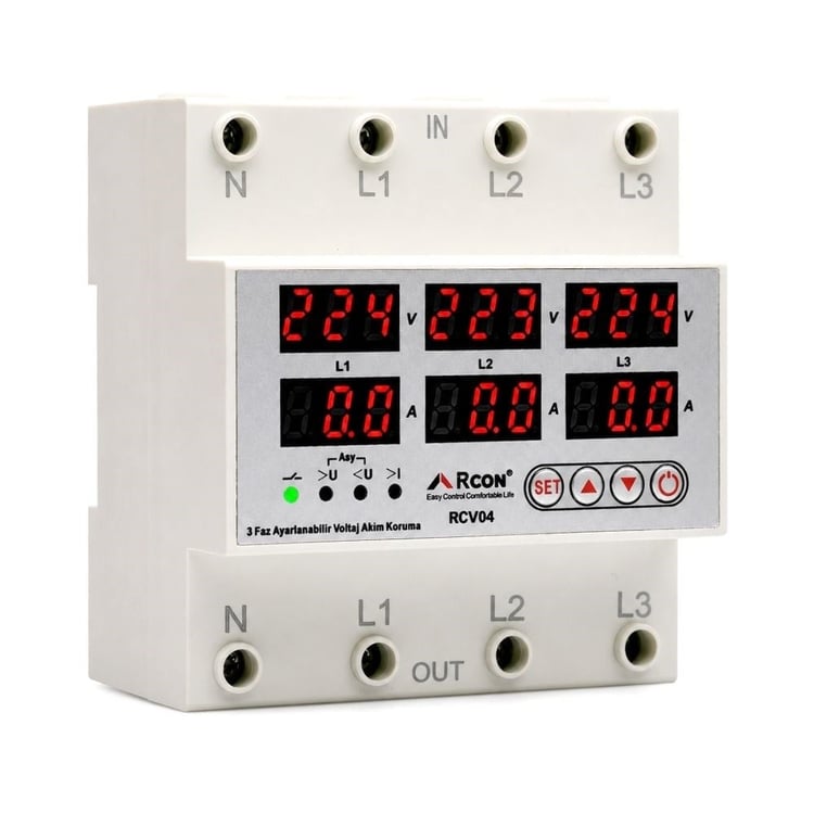 rcv04-Rcon RCV04 Trifaze Akım ve Voltaj Korumalı Sigorta 63A