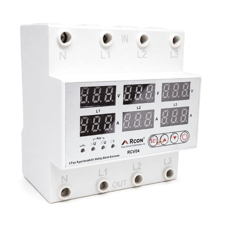rcv04-Rcon RCV04 Trifaze Akım ve Voltaj Korumalı Sigorta 63A