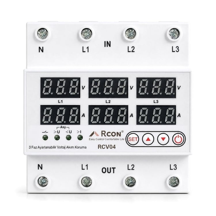 rcv04-Rcon RCV04 Trifaze Akım ve Voltaj Korumalı Sigorta 63A
