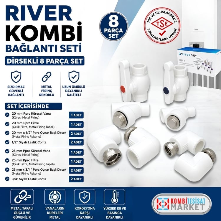 rvrkset0801-River Kombi Bağlantı Seti Dirsekli 8 Parça Pprc Kombi Seti