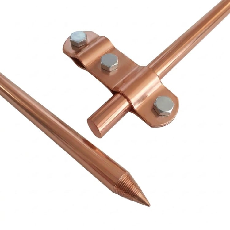 Bakırç03-Saf Bakır Topraklama Çubuğu-80 cm 12 mm-Klemens Dahil