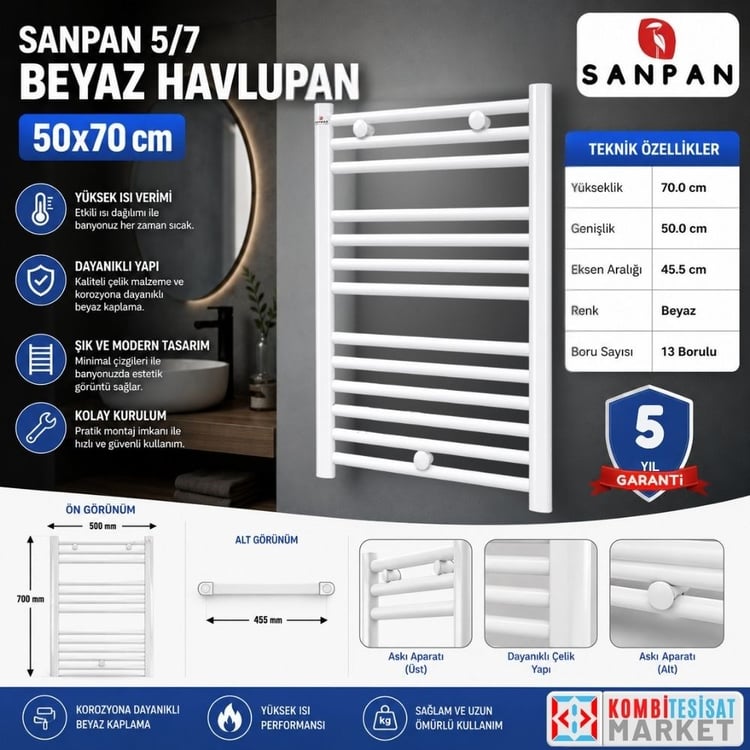 SANPAN57B-Sanpan 5/7 Beyaz Havlupan - 50x70 cm