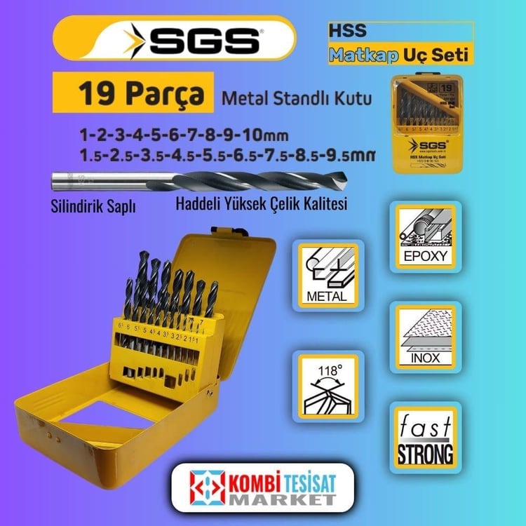 KESİCİ ve DELİCİLER-SGS-SGS 19 Parça Hss Matkap Ucu Seti-SGS1419
