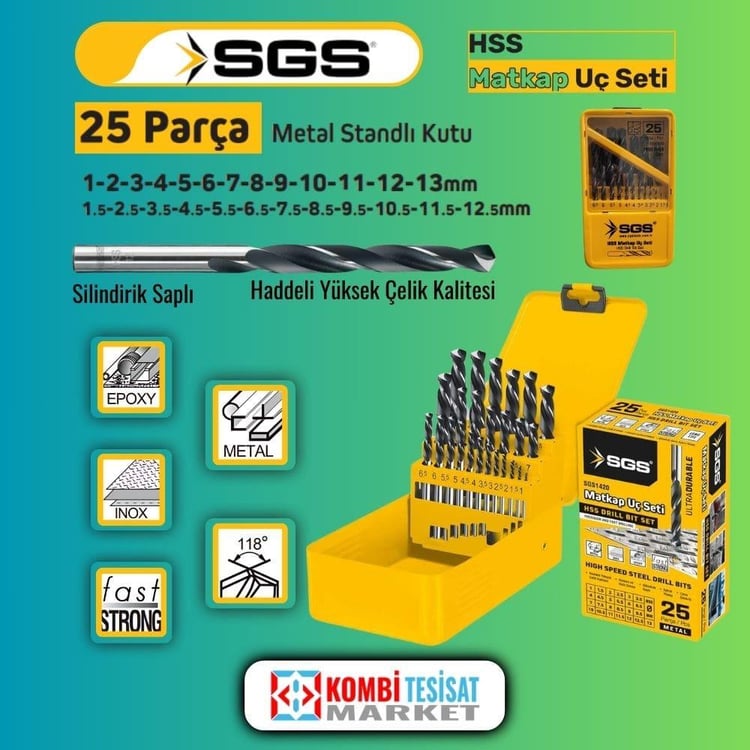 KESİCİ ve DELİCİLER-SGS-SGS 25 Parça HSS Matkap Ucu Seti-SGS1420