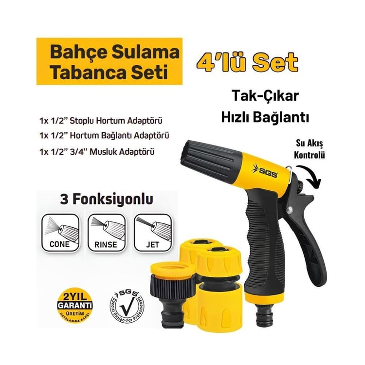 BAHÇE-SGS-SGS 3 Fonksiyonlu Sulama Tabancası (4 Parça Set)-SGS4253