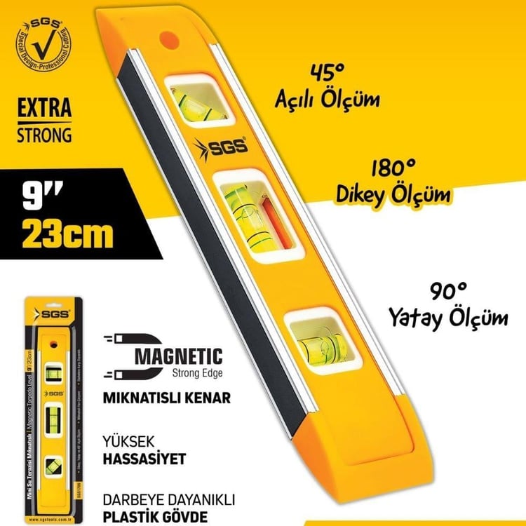 ÖLÇÜM ALETLERİ-SGS-SGS Alüminyum Mıknatıslı Su Terazisi Mini 23 cm-SGS1709