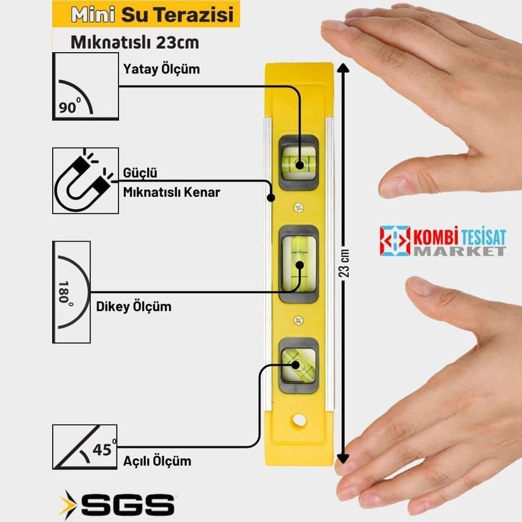 ÖLÇÜM ALETLERİ-SGS-SGS Alüminyum Mıknatıslı Su Terazisi Mini 23 cm-SGS1709