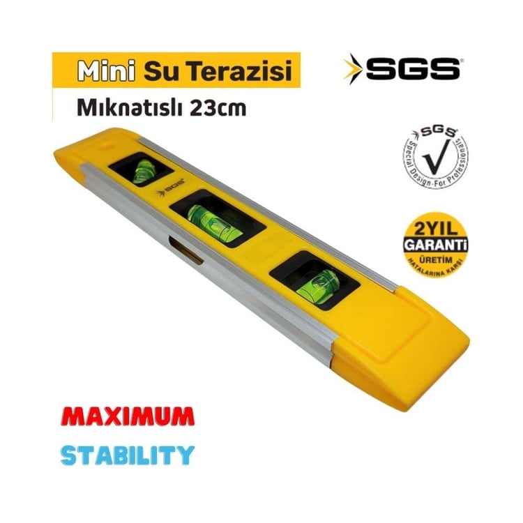 ÖLÇÜM ALETLERİ-SGS-SGS Alüminyum Mıknatıslı Su Terazisi Mini 23 cm-SGS1709