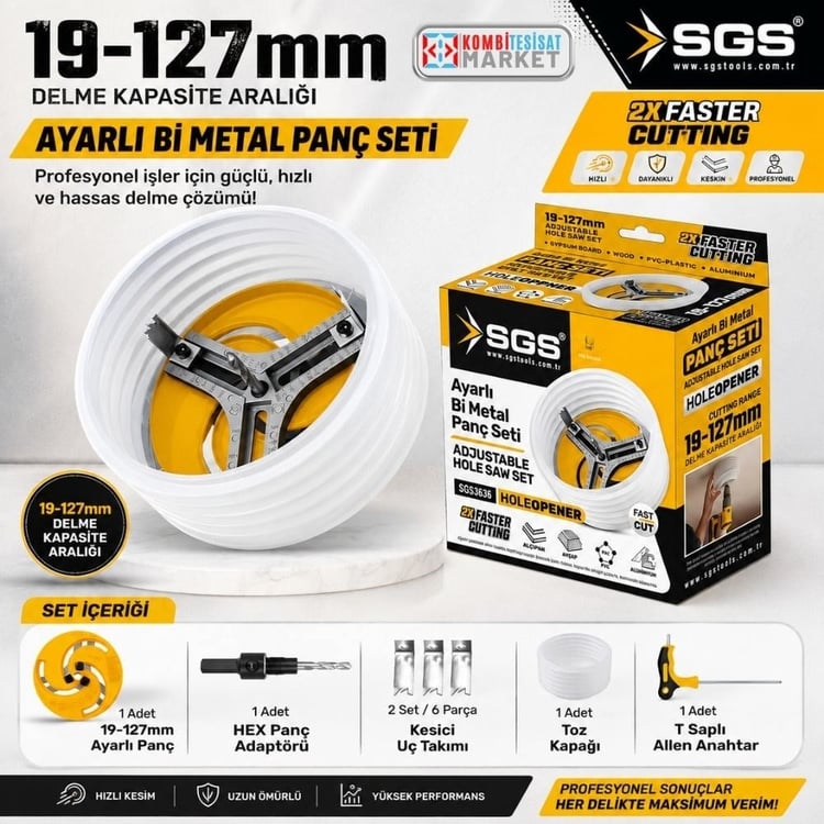 SGS3636-SGS Ayarlı Bi-Metal Panç Seti 19-127 mm Körüklü Toz Kapaklı