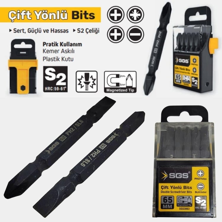 LOKMA ve UÇLAR-SGS-SGS Çift Yönlü Bits Uç Yıldız-Düz 65mm-SGS3863