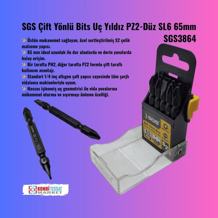 SGS3864-SGS Çift Yönlü Bits Uç Yıldız PZ2-Düz SL6 65mm