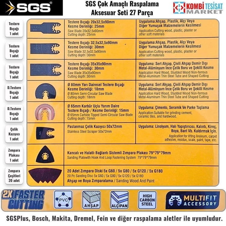 KESİCİ ve DELİCİLER-SGS-SGS Çok Amaçlı Raspalama Aksesuar Seti 27 Parça-SGS1880