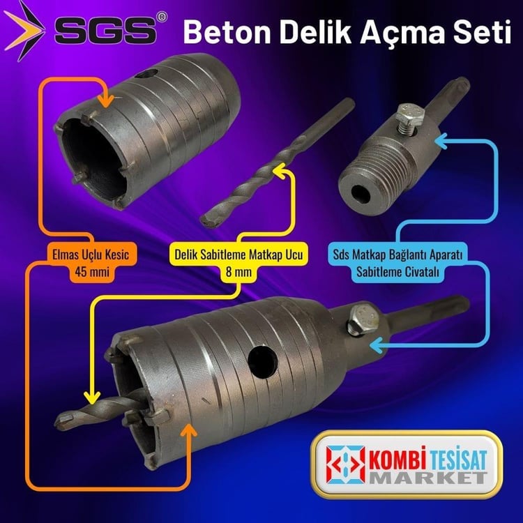 KESİCİ ve DELİCİLER-SGS-SGS Elmas Uçlu Beton Delme Seti 45 mm-SGS1424