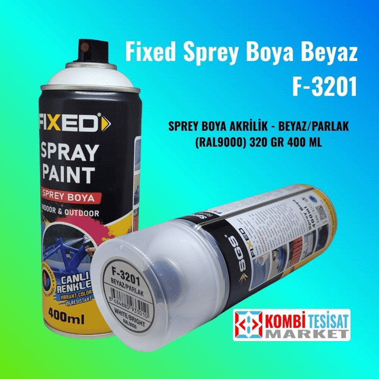 F3201-SGS Fixed Akrlik Sprey Boya - Parlak Beyaz (RAL9000) 320 gr 400 ml