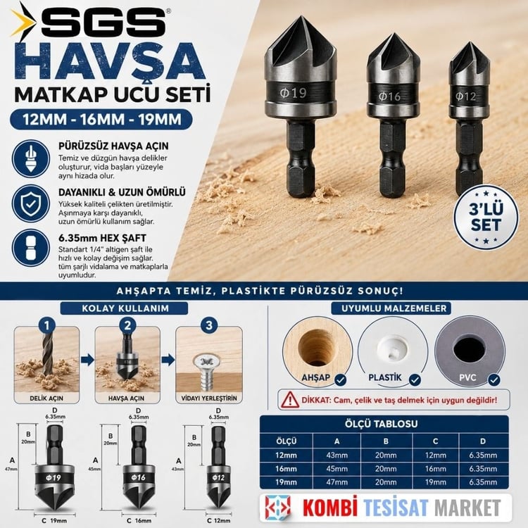 SGS1474-SGS Havşa Matkap Ucu Seti (12mm-16mm-19mm)