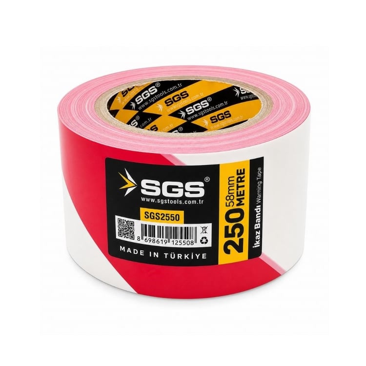 SGS2550-SGS İkaz Bandı 250 Metre Kırmızı-Beyaz Emniyet Şeridi Plastik 58 mm