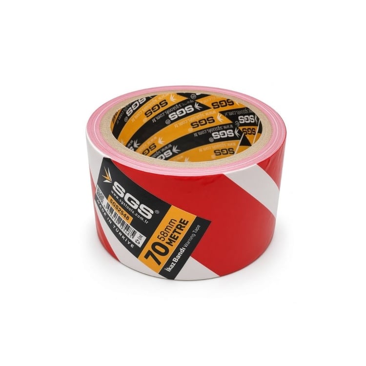 SGS2548-SGS İkaz Bandı 70 Metre Kırmızı-Beyaz Emniyet Şeridi Plastik 58 mm