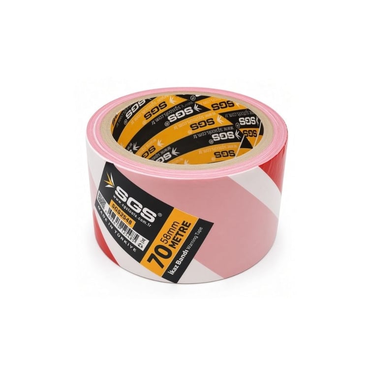 SGS2548-SGS İkaz Bandı 70 Metre Kırmızı-Beyaz Emniyet Şeridi Plastik 58 mm