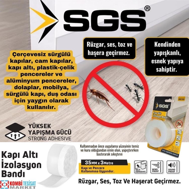 YAĞLAMA ve YAPIŞTIRMA-SGS-SGS Kapı Altı İzolasyon Bandı 35mm x 3m-SGS1243