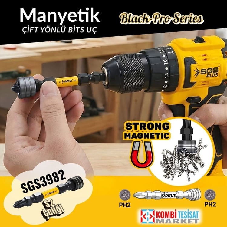SGS3982-SGS Manyetik Halkalı Çift Yönlü Bits Uç PH2 Yıldız 65mm