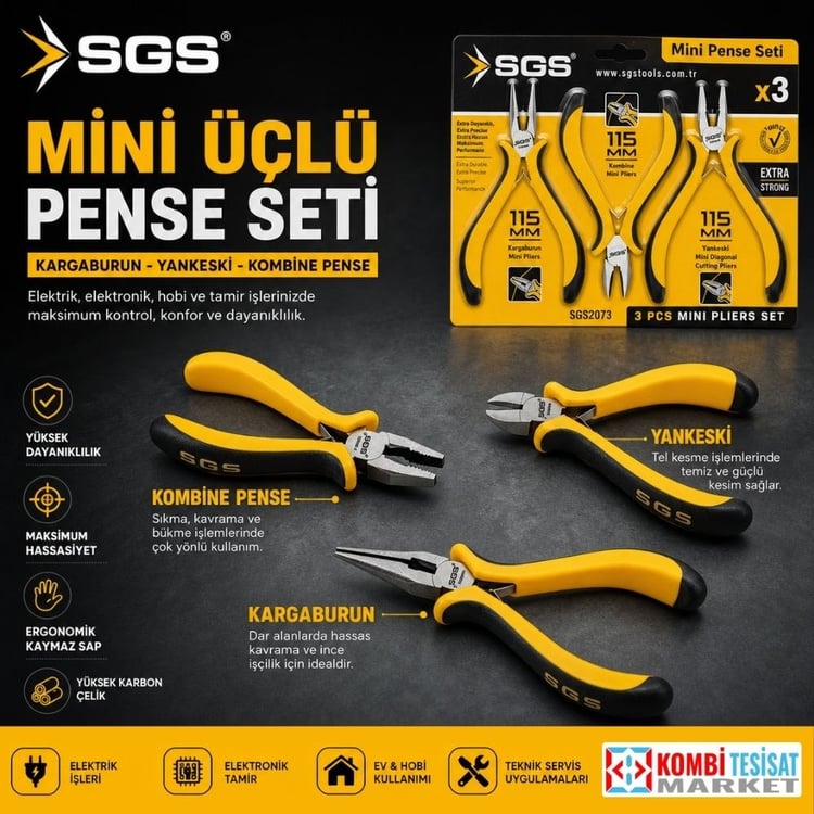 SGS2073-SGS Mini Üçlü Pense Seti (Kargaburun-Yankeski-Kombine Pense)
