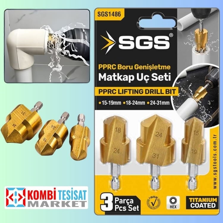 SGS1486-SGS Pprc Boru Genişletme ve Havşa Açma Matkap Uç Seti 3 Parça
